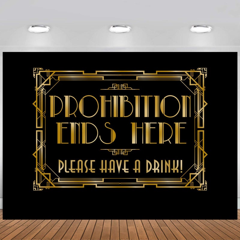 musykrafties Roaring 20s Gatsby Prohibition Ends Here Backdrop Photography Background Party Wall Photo Booth Props for Birthday Occasions Wedding Hen Parties 5x7 feet - Image 3